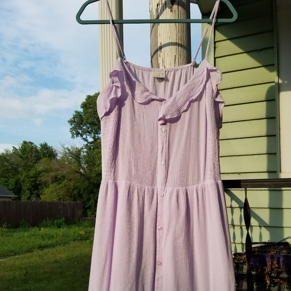 Women's lavender button up ruffle maxi dress